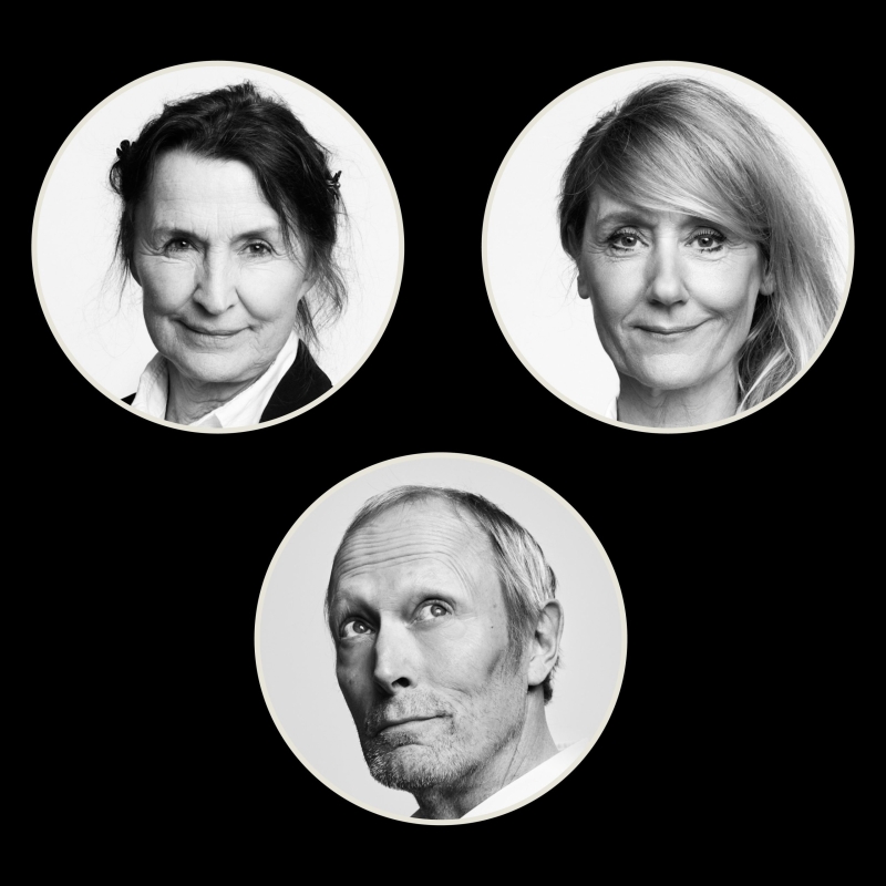 Karen-Lise Mynster,, Anette Støvelbæk, Lars Mikkelsen. Foto: Robin Skjoldborg. Grafik: Mike Tylak. Teatret ved Sorte Hest, 2026.
